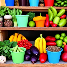 Caribbean Holidays, Trinidad Cooking Holidays, Colourful Caribbean cooking ingredients, fresh herbs, peppers, spices and tropical produce arranged on a wooden market stall in Trinidad