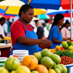 Caribbean Holidays, Trinidad Cooking Holidays, Colourful outdoor market in Port of Spain, Trinidad, with tropical fruit, herbs, spices and friendly local vendors