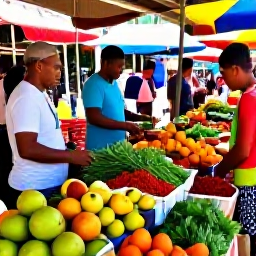 Caribbean Holidays, Trinidad Cooking Holidays, Colourful outdoor market in Port of Spain, Trinidad, with tropical fruit, spices, herbs and local shoppers
