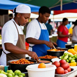 Caribbean Holidays, Trinidad Cooking Holidays, Colourful Trinidadian street food market in August, with local cooks preparing doubles, roti and fresh tropical ingredients