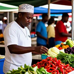 Caribbean Holidays, Trinidad Cooking Holidays, Local cook selecting fresh spices, peppers, herbs and vegetables at a bustling Trinidad market