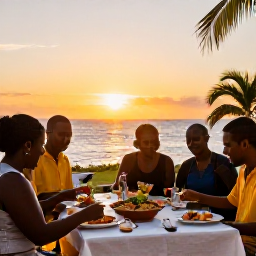 Caribbean Holidays, Trinidad Cooking Holidays, Relaxed Caribbean evening in Trinidad with a home-cooked meal, outdoor table and warm sunset light