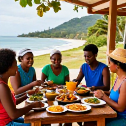 Caribbean Holidays, Trinidad Cooking Holidays, Trinidad travel scene featuring a scenic coastline, lush rainforest, colourful local food and a welcoming group of holidaymakers