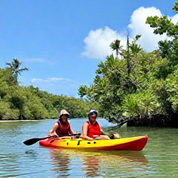 Caribbean Holidays, Trinidad Couples Holidays, Couple kayaking through calm mangroves and spotting tropical birds in Tobago