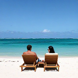 Caribbean Holidays, Trinidad Couples Holidays, Couple relaxing on a sun lounger beside a calm turquoise sea in Tobago