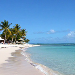 Caribbean Holidays, Trinidad December Holidays, A sunny Caribbean beach in Trinidad and Tobago in December, with calm turquoise water, palm trees and a relaxed resort atmosphere