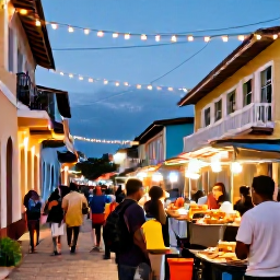 Caribbean Holidays, Trinidad December, Port of Spain at dusk during December, backpackers enjoying street food, colourful buildings and festive lights