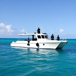 Caribbean Holidays, Trinidad Diving April, Friendly Caribbean dive boat with scuba equipment and divers preparing for a reef trip near Tobago