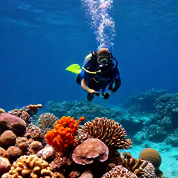 Caribbean Holidays, Trinidad Diving April, Scuba diver exploring a colourful coral reef in clear tropical water off Trinidad and Tobago