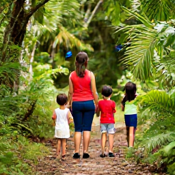 Caribbean Holidays, Trinidad Family Holidays, A family exploring a lush tropical rainforest trail and watching birds in Trinidad