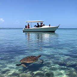 Caribbean Holidays, Trinidad Family Holidays, A family travelling by boat through the calm waters of Tobago, spotting sea turtles and colourful fish near a tropical reef