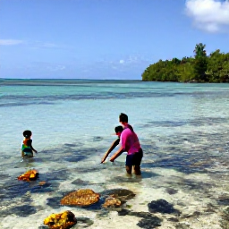 Caribbean Holidays, Trinidad Family Holidays, Children and parents exploring the shallow water and colourful coral at a protected snorkelling bay in Tobago