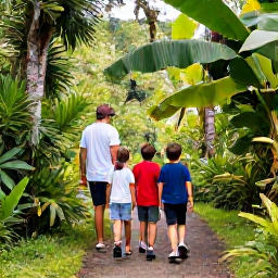 Caribbean Holidays, Trinidad Family Holidays, Family walking through the lush Main Ridge Forest Reserve in Tobago, spotting tropical birds and looking at rainforest plants