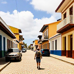 Caribbean Holidays, Trinidad February Backpacking, Backpacker walking through colourful Port of Spain streets in warm February sunshine, with Caribbean architecture and local life