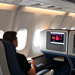 Caribbean Holidays, Trinidad February Holidays, Business class passenger relaxing in a comfortable aircraft seat on a flight to Trinidad, with modern cabin details and warm Caribbean light
