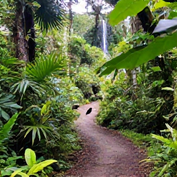 Caribbean Holidays, Trinidad February Holidays, Tropical Tobago rainforest with a clear walking trail, lush green foliage, colourful birds and a small waterfall