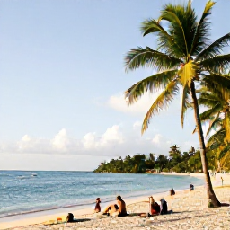 Caribbean Holidays, Trinidad February, Relaxed Trinidad beach with palm trees, calm turquoise water and visitors enjoying a sunny February afternoon