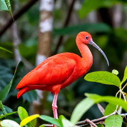 Caribbean Holidays, Trinidad February, Tropical rainforest in Trinidad with a colourful scarlet ibis perched among lush green foliage near the Caroni Bird Sanctuary