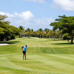 Caribbean Holidays, Trinidad Golf Holidays, Golfers playing a relaxed round on a well-kept Trinidad course surrounded by tropical trees and peaceful countryside