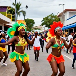 Caribbean Holidays, Trinidad Instagram Hotspots, A colourful street scene in Port of Spain during Carnival, featuring vibrant costumes, dancers, music and joyful crowds