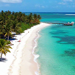 Caribbean Holidays, Trinidad Instagram Hotspots, Aerial-style photograph of Pigeon Point in Tobago, with white sand, clear turquoise water, swaying palms and a small jetty