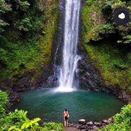 Caribbean Holidays, Trinidad Instagram Hotspots, Aerial-style view of emerald rainforest and a tall waterfall in Tobago, with a hiker standing beside the clear pool