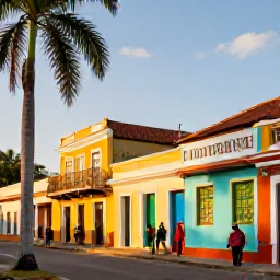 Caribbean Holidays, Trinidad Instagram Hotspots, Colourful photograph of Port of Spain street art and colonial architecture in warm April sunshine, with palm trees and local life