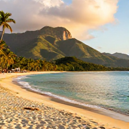 Caribbean Holidays, Trinidad Instagram Hotspots, Golden-hour photograph of Maracas Bay in Trinidad, with turquoise sea, green mountains and a relaxed beach atmosphere