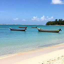 Caribbean Holidays, Trinidad Instagram Spots, Clear turquoise water, colourful fishing boats and a sandy beach at Pigeon Point in Tobago under bright Caribbean sunshine