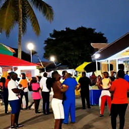 Caribbean Holidays, Trinidad Instagram Spots, Colourful evening street festival in Trinidad and Tobago with musicians, dancers, local food and visitors enjoying the atmosphere