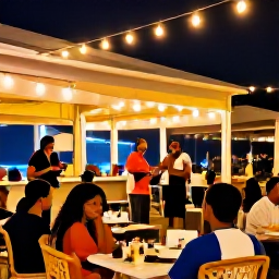 Caribbean Holidays, Trinidad January Breaks, Lively Port of Spain evening during January, with live Caribbean music, outdoor dining, warm lights and happy visitors