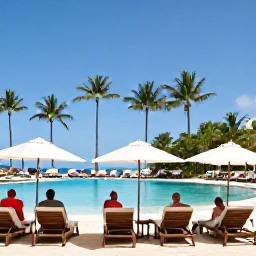 Caribbean Holidays, Trinidad January Holidays, A welcoming all-inclusive resort in Tobago with a palm-lined pool, sun loungers and guests enjoying a relaxed January afternoon