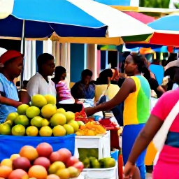 Caribbean Holidays, Trinidad January Holidays, Bustling Port of Spain market with tropical fruit, spices, local crafts and friendly shoppers