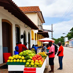 Caribbean Holidays, Trinidad July Holidays, Port of Spain market in July with colourful fruit stalls, local shoppers and historic Caribbean buildings