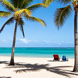 Caribbean Holidays, Trinidad July Holidays, Sunny Caribbean beach at an all-inclusive resort in Trinidad and Tobago, palm trees, turquoise sea and relaxed holiday atmosphere