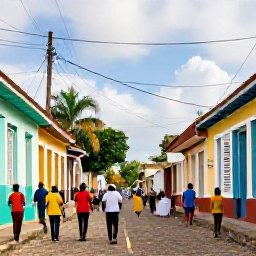 Caribbean Holidays, Trinidad June Holidays, Colourful Trinidad street scene in June with local people, tropical buildings and festive cultural details