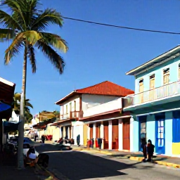 Caribbean Holidays, Trinidad June Holidays, Sunny Port of Spain street with colourful buildings, palm trees, local shops and people enjoying a June morning
