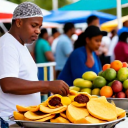 Caribbean Holidays, Trinidad June Holidays, Trinidadian June food market with doubles, roti, fresh tropical fruit and friendly local vendors