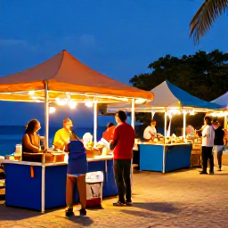 Caribbean Holidays, Trinidad Luxury Holidays, Colourful January evening in Port of Spain, Trinidad, local food stalls, music and welcoming Caribbean atmosphere