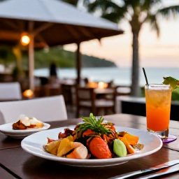 Caribbean Holidays, Trinidad Luxury Holidays, Elegant Caribbean restaurant serving fresh seafood and cocktails on a candlelit terrace in April
