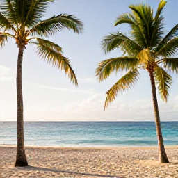 Caribbean Holidays, Trinidad Luxury Holidays, Luxury beachfront resort in Trinidad and Tobago in January, bright morning light, palm trees and calm turquoise sea