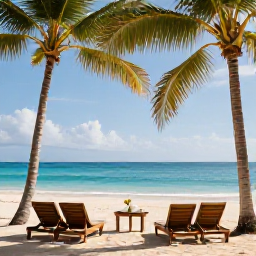 Caribbean Holidays, Trinidad Luxury Holidays, Luxury beachfront resort in Trinidad and Tobago in January, with palm trees, turquoise sea and elegant sun loungers