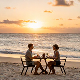 Caribbean Holidays, Trinidad Luxury Holidays, Luxury traveller enjoying a private sunset dinner beside a Caribbean beach in Trinidad and Tobago