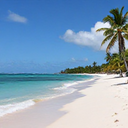 Caribbean Holidays, Trinidad March Holidays, Quiet tropical beach in Tobago with clear turquoise water, soft sand, palm trees and a bright March sky