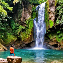 Caribbean Holidays, Trinidad March Holidays, Rainforest waterfall and lush tropical landscape in Tobago, with a clear pool, hiking trail and visitors exploring nature