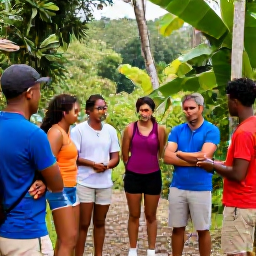 Caribbean Holidays, Trinidad Nature Holidays, Friendly eco-tour guide leading visitors through a tropical nature reserve in Trinidad and Tobago, educational holiday experience