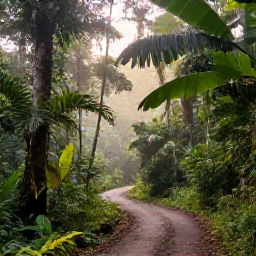 Caribbean Holidays, Trinidad Nature Holidays, Lush rainforest canopy and winding trail in Trinidad, with tropical greenery and soft morning light