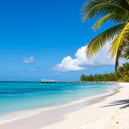 Caribbean Holidays, Trinidad Nature Holidays, Quiet beach and clear turquoise water at Pigeon Point in Tobago, with palms and a wooden jetty