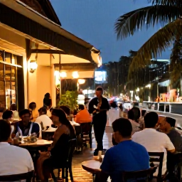 Caribbean Holidays, Trinidad October, Traveller enjoying an October evening in Trinidad, outdoor restaurant, gentle tropical rain, music and warm city lights