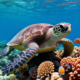 Caribbean Holidays, Trinidad Scuba Diving, A close-up underwater scene of a sea turtle, colourful reef fish and coral in clear Caribbean water around Tobago